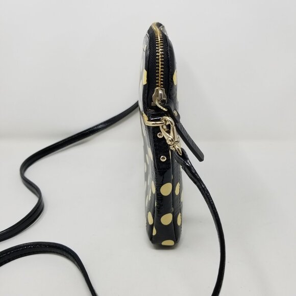 KATE SPADE Black & Cream Polka Dot Patent Leather Round Square Crossbody Bag - Picture 12 of 14